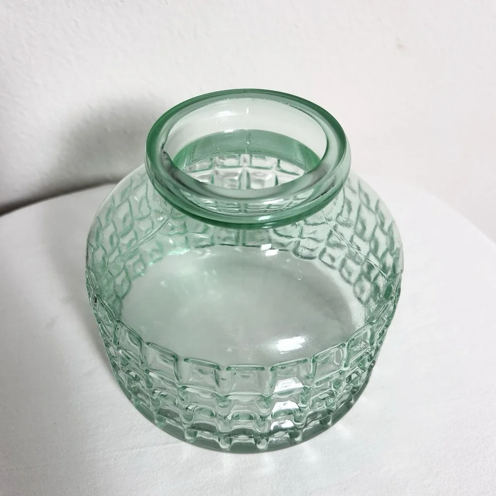 VTG Seafoam Sage Green‎ Translucent Textured Geometric Pattern Glass Decor Vase
